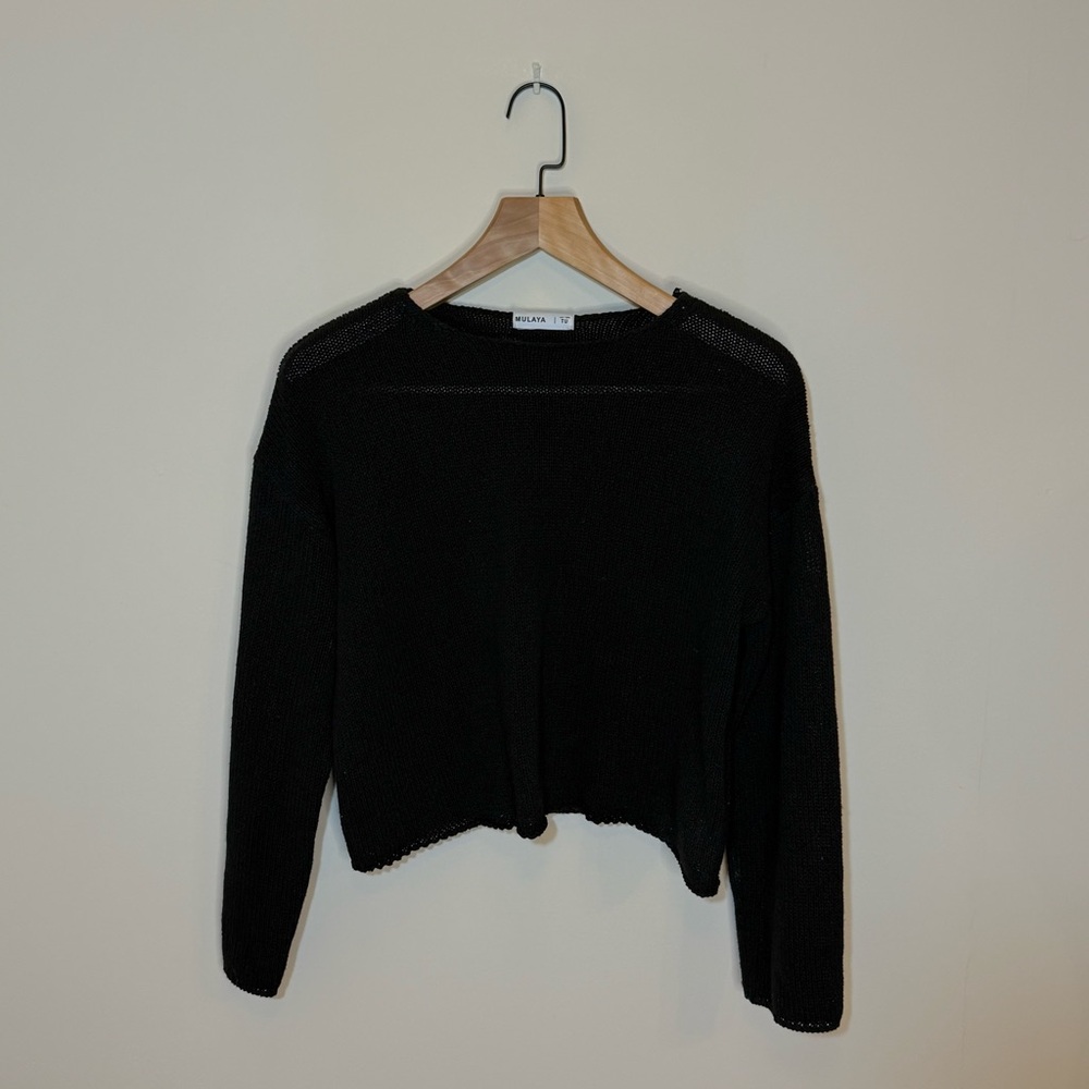 Mulaya Black Sheer Knit Sweater Size Medium Summer Beach Lightweight Layering
